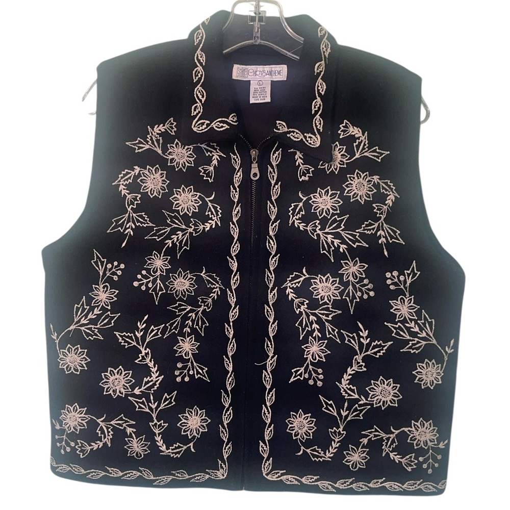 Chrysantheme vintage wool blend vest with cream embroidery. Size large GUC - Picture 7 of 9
